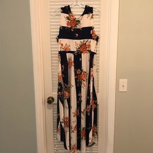 Long stripe/floral pocket dress